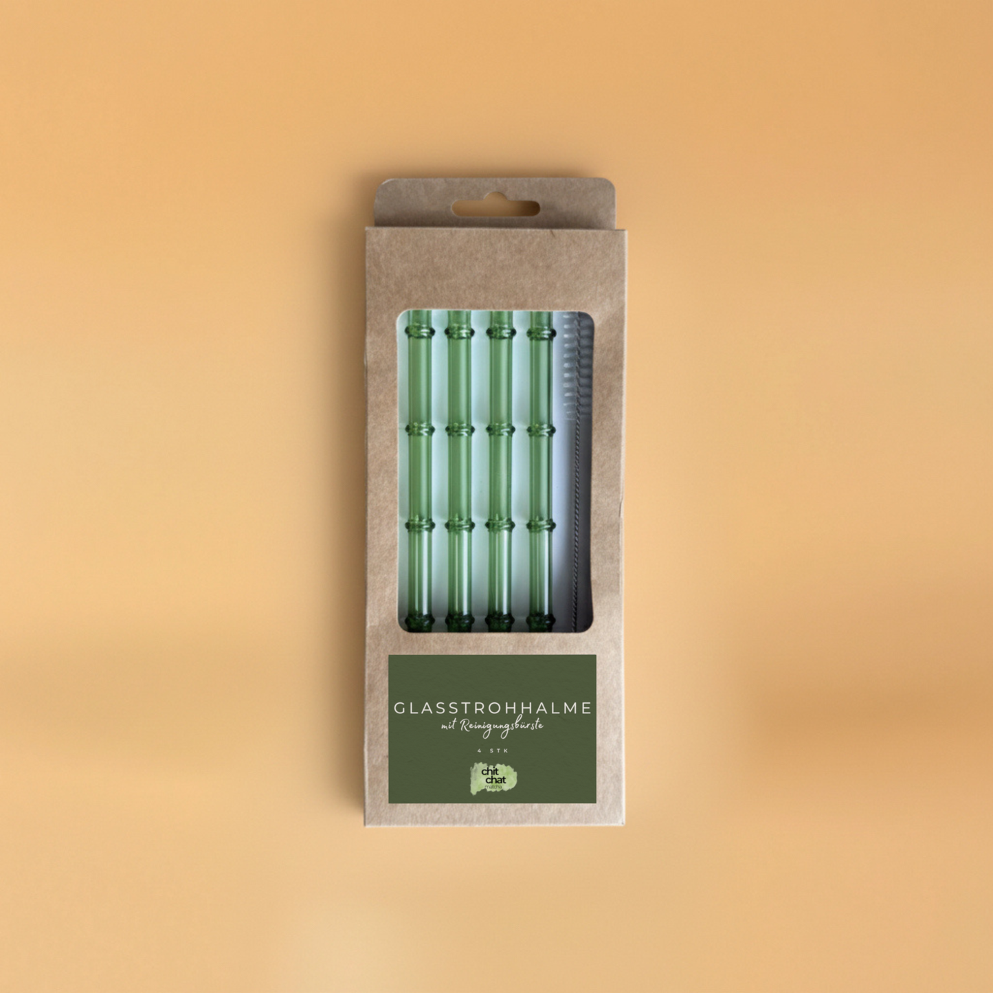 Glasstrohhalme Bambusoptik I mit Reinigungsbürste I 4 Stk