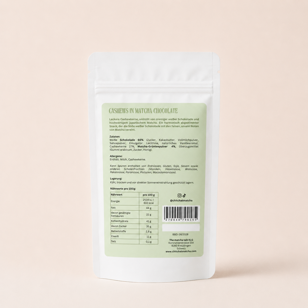 Cashews in Matcha Chocolate | 100 g